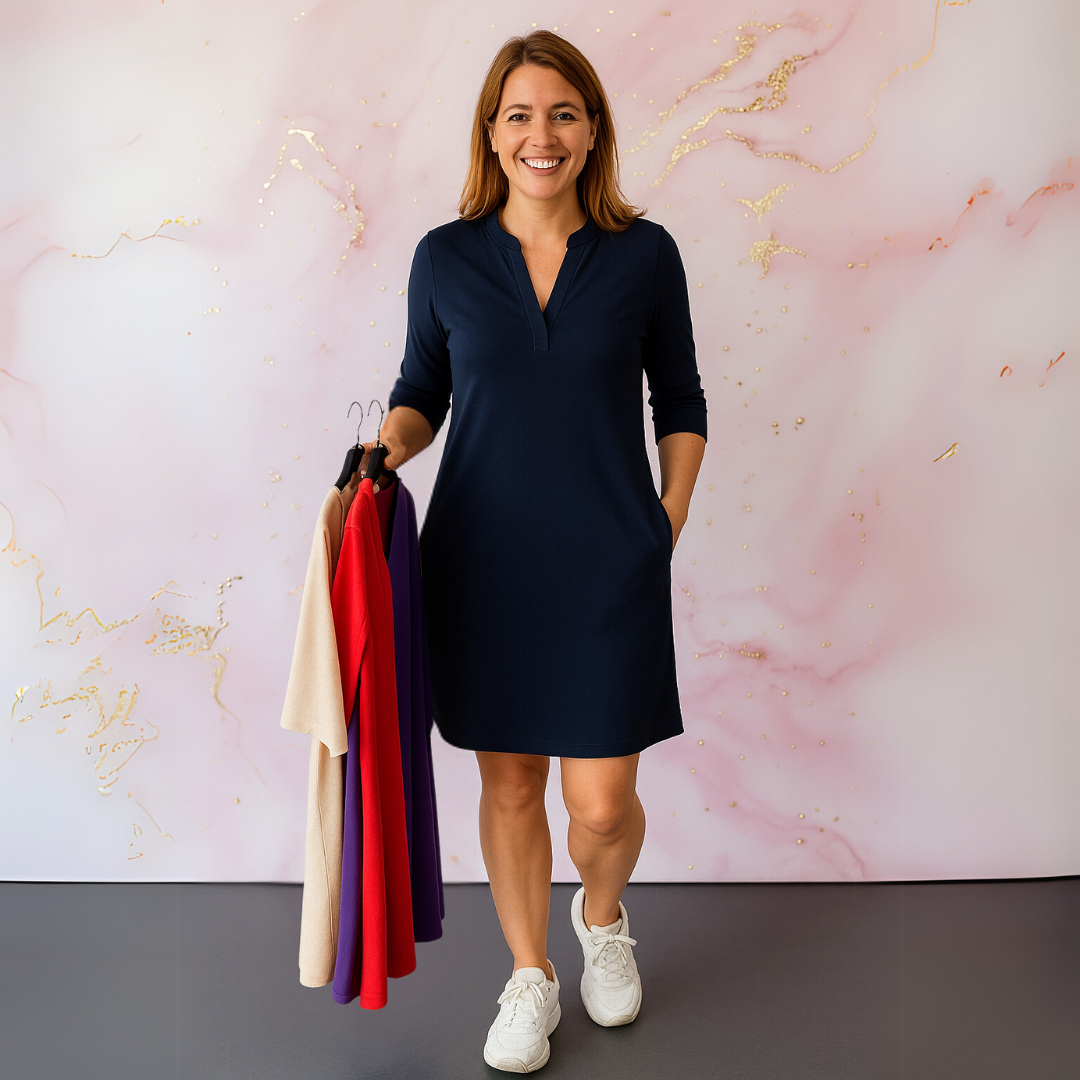 Hanneke™ | Effen jurk met V-hals