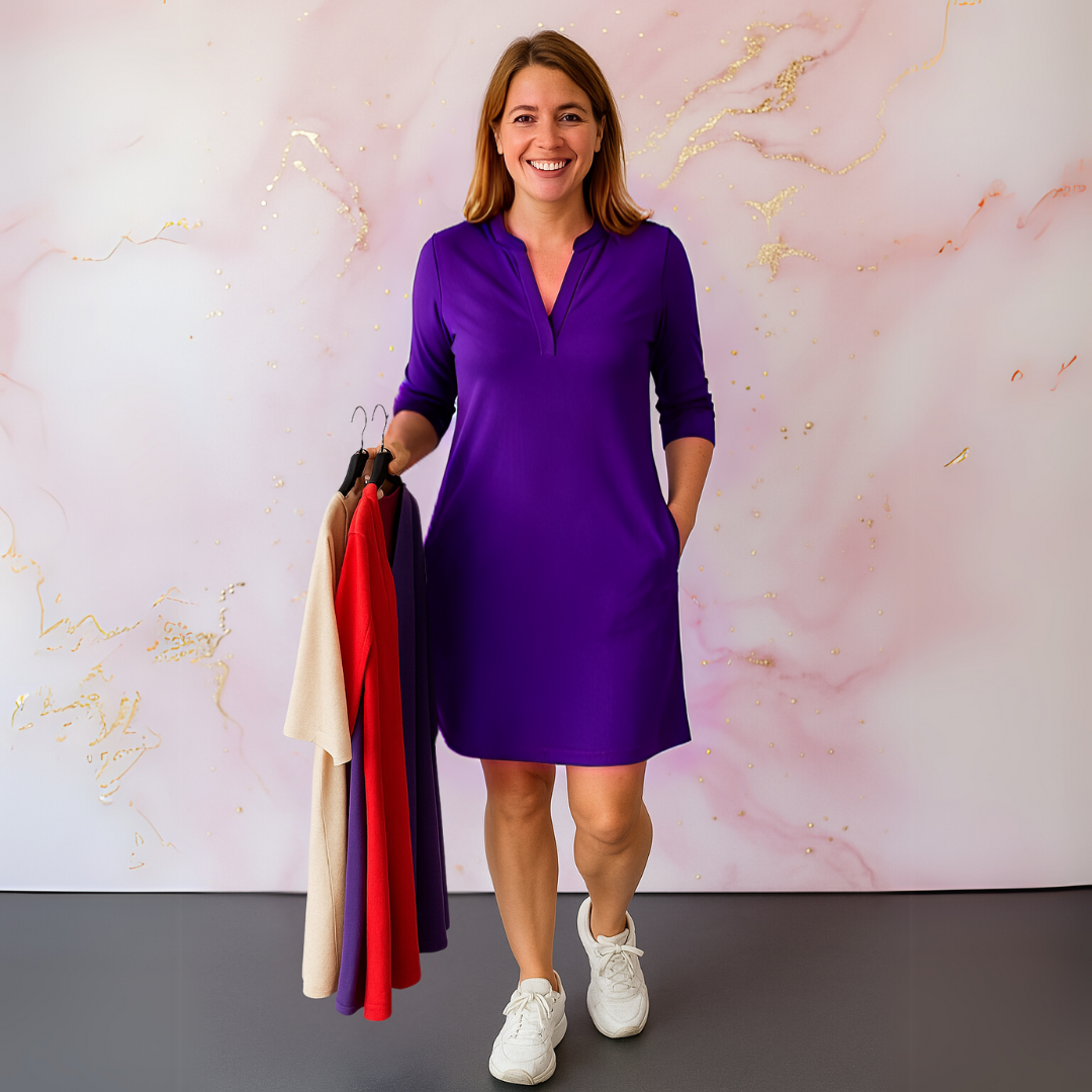 Hanneke™ | Effen jurk met V-hals