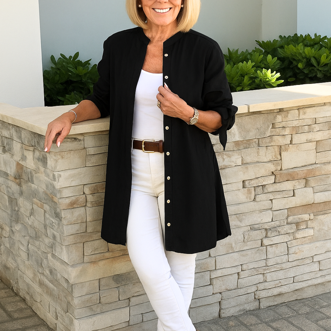 Louise™ | Effen overhemd blouse met strik mouwen